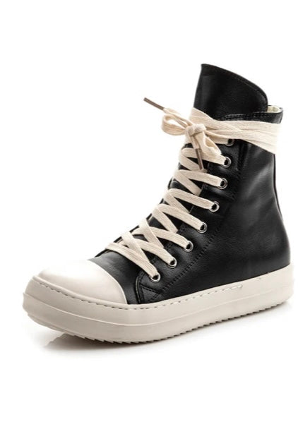 Walking on leather high top sneakers